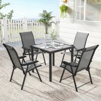 Outsunny 5 Pieces Outdoor Dining Set, Garden Dining Set for 4 with Square Table and Folding Chairs, Grey(m-10)