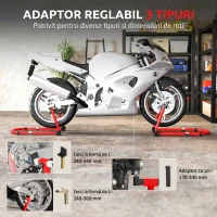 HOMCOM Stand pentru Motocicletă, Față și Spate, Capacitate 390 kg, Furci în U și L, Roți și Suporturi Antiderapante, Roșu(m-6)