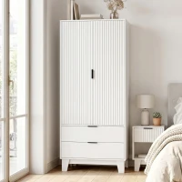 HOMCOM Armadio per camera con 2 ante soft-close, 2 cassetti e barra, 80x50x180 cm, Bianco(m-11)