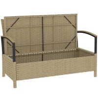 Outsunny 125L Garden Storage Bench, 2 Seater PE Rattan Outdoor Bench Storage Box with Padded Cushion, Khaki(m-10)