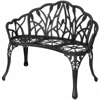 Outsunny Gartenbank 2-Sitzer Gussaluminium wetterfest Outdoor Sitzbank mit Tulpen-Rückenlehne Blumenmotiv 99 x 57 x 78 cm(m-11)