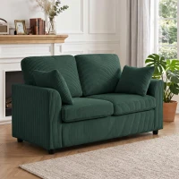 HOMCOM 2 Seater Sofa, Corduroy Small Couch with Spring Cushion, Wide and Deep Seat, Dark Green(m-2)