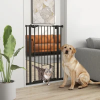 PawHut Barrera de Seguridad Ajustable con Puerta Pequeña Cierre Automático y Sistema de Doble Bloqueo 74-80x104,1 cm Negro(m-2)