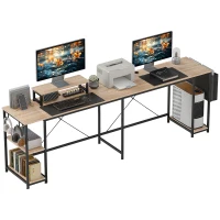 HOMCOM L-förmiger Schreibtisch, Vielseitiger Bürotisch mit einstellbaren Regalen und Aufbewahrungstasche, Monitorständer, Natur(m-11)