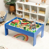 AIYAPLAY Spieltisch, 108-teiliges Eisenbahn-Set aus Holz, mit abnehmbarer Tischplatte, Eisenbahntisch, 98x60,5x40 cm, Blau(m-10)