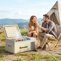 Outsunny 16L Portable Car Fridge, -20℃ to 10℃ Adjustable Temperature - Khaki/Grey(m-2)