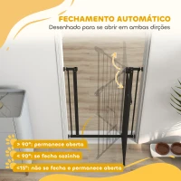 PawHut Barreira de Segurança Ajustável com Porta Pequena, Fecho Automático e Sistema de Bloqueio Duplo 74-80 x 104,1 cm Preta(m-5)