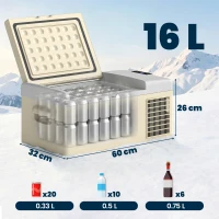 Outsunny 16L Portable Car Fridge, -20℃ to 10℃ Adjustable Temperature - Khaki/Grey(m-3)