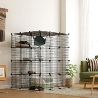 PawHut Gabbia per Gatti Modulabile a 4 Livelli con Piattaforme, Rampe e 5 Porte, in Acciaio e PP, 105x105x140 cm, Nero(m-10)