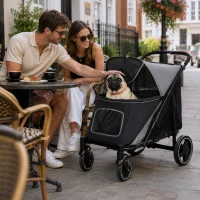 PawHut Foldable Pet Stroller, with Universal Wheels, Shock Absorber, for Medium and Large Dogs - Black(m-2)