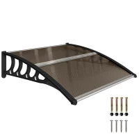 Outsunny Marquise para Portas e Janelas 103x96,5 cm Marquise com Proteção para Sol e Chuva com Painéis de Policarbonato Preto e Marrom(m-1)