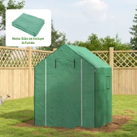 Outsunny Conjunto de Invernadero de Jardín con Estantes y Cubierta de PE con Puerta Enrollable y Ventana 143x138x190 cm Verde(m-10)