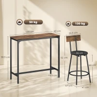 HOMCOM Set de Mesa de Bar 3 Piezas Mesa de Cocina Salvaespacio Marrón Rústico(m-3)