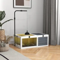 PawHut Maison enclos cage pour petit animal tortue avec 2 espaces support de lampe réglable 81 x 48 x 31,5 cm gris(m-2)
