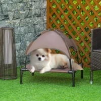 PawHut Brandina per Cani Rialzata e Traspirante con Tetto Rimovibile, in Metallo e Tessuto Oxford, 61x46x62 cm, Marrone(m-2)