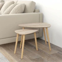 HOMCOM Lot de 2 tables basses gigognes design scandinave pieds en bois et plateau en bois, aspect naturel(m-2)