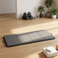 HOMCOM Tapis de gymnastique yoga pilates fitness pliable en 4 avec poignées revêtement synthétique 180 x 80 x 5 cm gris(m-2)