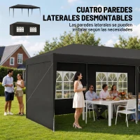 Outsunny Carpa de Jardín 6x3m con 4 Paredes Laterales 2 Ventanas Visibles Cenador Gazebo de Exterior para Fiestas Eventos Gris(m-4)
