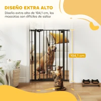 PawHut Barrera de Seguridad Ajustable con Puerta Pequeña Cierre Automático y Sistema de Doble Bloqueo 74-80x104,1 cm Negro(m-8)