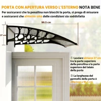 Outsunny Tettoia da Esterno in Policarbonato per Porte e Finestre, 103x96.5x27cm, Trasparente(m-7)