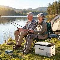 Outsunny Geleira Elétrica de Compressor 25L Portátil até -20℃ com Luz LED e Alças Dobráveis Geleira de Carro 12V/24V e 240V para Casa Campismo Viagem 58,5x33,5x35,2cm Branco(m-10)