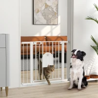 PawHut Absperrgitter für Haustiere, verstellbar, mit kleiner Tür, Stahl, Kunststoff, Weiß(m-2)