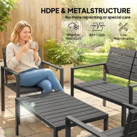 Outsunny 4 Piece Garden Furniture Set, Outdoor Sofa Set with HDPE Slatted Loveseat Armchairs Coffee Table Metal Frame, Black(m-4)