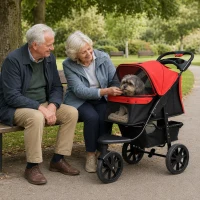 PawHut Dog Stroller Foldable Pet Pram, 3 Wheels Dog Pushchair with Brake, for Small Miniature Breeds, Cats, Red(m-2)