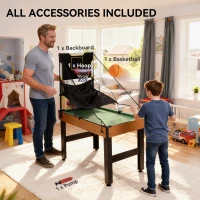 SPORTNOW Table MultiJeux 5 en 1 Babyfoot Billard Air Hockey Ping-Pong et Basket Accessoires 134x108x144cm Marron Noyer(m-8)