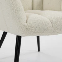 HOMCOM Fauteuil de Salon avec Repose-Pied, Fauteuil d'Appoint Capitonné en Peluche Teddy, Dossier Haut, Poches Latérales, Beige(m-15)