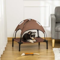 PawHut Brandina per Cani Rialzata e Traspirante con Tetto Rimovibile, in Metallo e Tessuto Oxford, 61x46x62 cm, Marrone(m-10)
