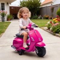 AIYAPLAY Elektro Motorrad Kinder Vespa 6V Elektromotorrad mit Stützrädern, Scheinwerfer, Hupe für 2-4 Jahre 71 x 37 x 52 cm Rosa(m-10)