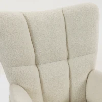 HOMCOM Fauteuil de Salon avec Repose-Pied, Fauteuil d'Appoint Capitonné en Peluche Teddy, Dossier Haut, Poches Latérales, Beige(m-12)
