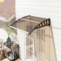 Outsunny Marquise para Portas e Janelas 103x96,5 cm Marquise com Proteção para Sol e Chuva com Painéis de Policarbonato Preto e Marrom(m-9)