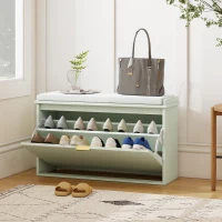 HOMCOM Banc à chaussures avec coussin d'assise rembourré et tiroir rabattable pour couloir, chambre, 80 x 26 x 47,5 cm, vert(m-14)