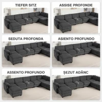 HOMCOM Ecksofa U-Form Sofa Couch mit Federpolsterung gepolsterte Armlehnen beweglicher Ottomane Cord 292x224x85 cm Dunkelgrau(m-8)