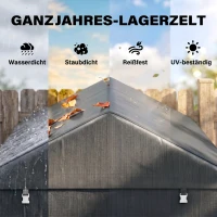 Outsunny Geräteschuppen, Zeltgarage, große Tür, rostfreier Metallrahmen, 160x218x172 cm, Dunkelgrau(m-4)