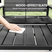 Outsunny 4 Piece Garden Furniture Set, Outdoor Sofa Set with HDPE Slatted Loveseat Armchairs Coffee Table Metal Frame, Black(m-6)