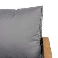 Outsunny 2 Seater Rattan Garden Sofa, Outdoor Sofa with Thickened Cushions and Acacia Wood Armrests, Dark Grey(m-11)