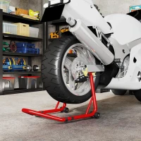 HOMCOM Cavalete Elevador Universal Suporte Roda Traseira Mota com Forquilhas em U e L Ajustáveis e Almofadas Antiderrapantes 58,5x34,5x69 cm Vermelho(m-10)