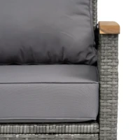 Outsunny 2 Seater Rattan Garden Sofa, Outdoor Sofa with Thickened Cushions and Acacia Wood Armrests, Dark Grey(m-13)