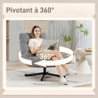 HOMCOM Fauteuil salon sans accoudoirs, chaise pivotante en tissu chenille imperméable, assise large, 75 x 95 x 90 cm, gris(m-8)