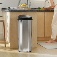 HOMCOM Sensor prullenbak 55 L contactloze afvalbak met soft-close deksel van RVS voor keuken en sportschool(m-10)