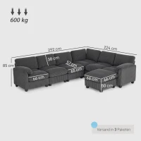HOMCOM Ecksofa U-Form Sofa Couch mit Federpolsterung gepolsterte Armlehnen beweglicher Ottomane Cord 292x224x85 cm Dunkelgrau(m-3)