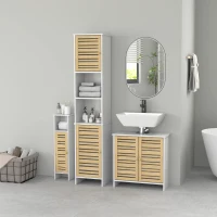 Conjunto de Muebles para Baño con Mueble para Lavabo Columna y Armario Auxiliar Estantes Ajustables Sistema Anti-vuelco(m-10)