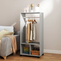 HOMCOM Armario Ropero Estante 2 Nichos Barra para Colgar 4 Ruedas Giratorias 60x40x128 cm Gris(m-4)