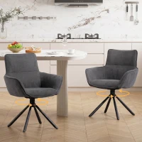 HOMCOM 2er-Set Esszimmerstühle, drehbar, weich gepolstert, Armlehnen, Metallbeine, Dunkelgrau(m-2)