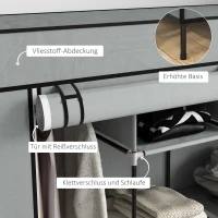 HOMCOM Kleiderschrank Stoffschrank, Türen, 2 Kleiderstangen, 10 Fächer, Grau(m-5)