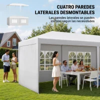 Outsunny Carpa de Jardín 6x3m con 4 Paredes Laterales 2 Ventanas Visibles Cenador Gazebo de Exterior para Fiestas Eventos Blanco(m-4)