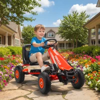 AIYAPLAY Pedal-Gokart für Kinder, höhenverstellbarer Sitz, EVA-Räder, Bremse, Kupplung, 3-8 Jahre, Rot(m-10)